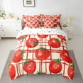 thumbnail image 2 of Manfei Kawaii Tomato Bedding Comforter Set 7-Piece for Teen, Cartoon Fruit Print King Bedding Sets, Red Stripes Buffalo Reversible Bed Sheets, Lightweight Room Decor, 2 of 7