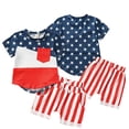 thumbnail image 2 of Qudderr Ensemble à Manches Courtes pour Bébé Garçon, T-Shirt Imprimé Col Rond et Shorts Rayés, Coton Été 2 Pcs 0-3 Ans, 2 of 9