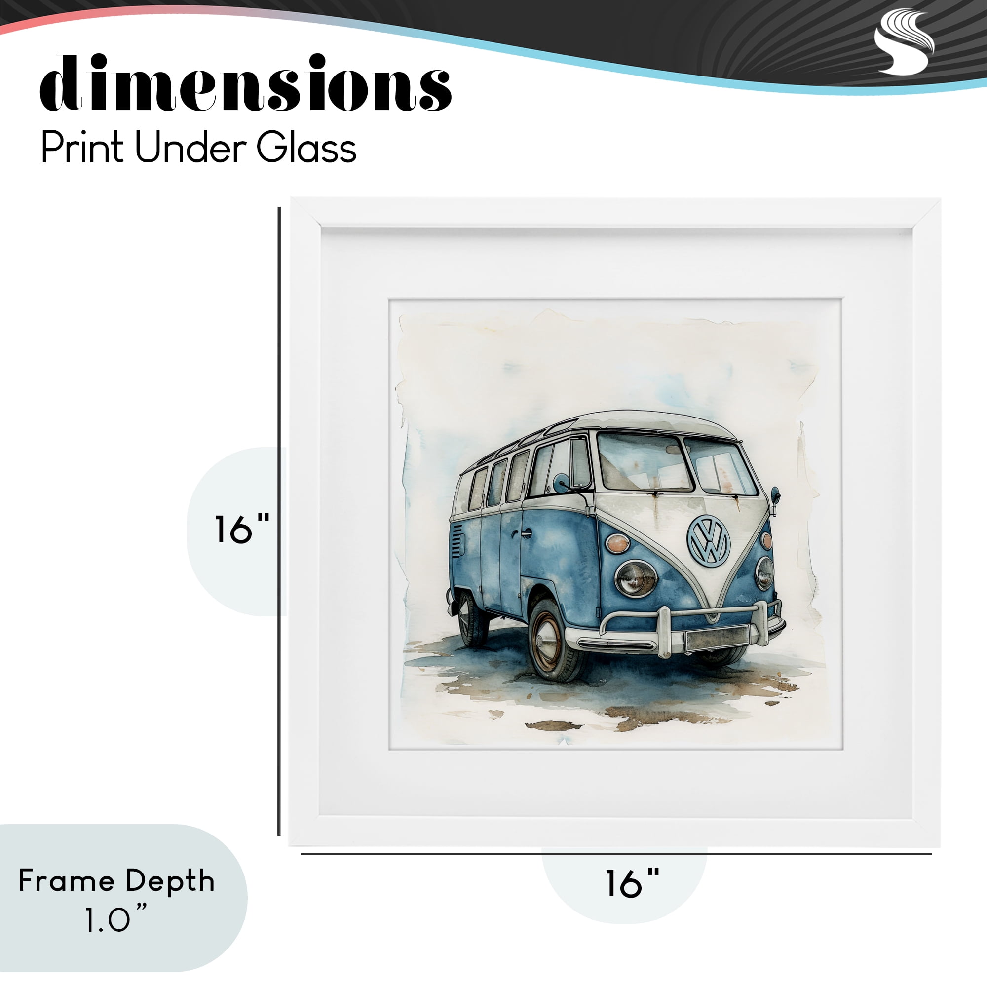 Stupell Industries Sky Blue Surf Van White Framed Print Under Glass, design by Ray Powers