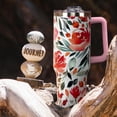 thumbnail image 6 of 40oz Tumbler with Handle and Straw Lid | Vacuum Insulated Leak Proof Tumbler | Stainless Steel Travel Mug Water Bottle Cup Keeps Cold & Hot | Red Flowers, 6 of 6