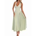thumbnail image 2 of Women'S Casual Midi Dress V Neck Sundress Elegant Flowy A Line Beach Long Dress Light Green XL, 2 of 8