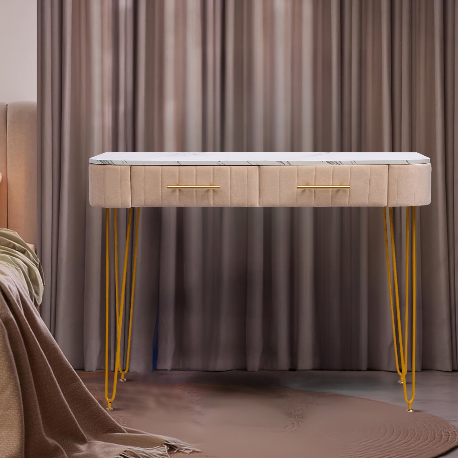 Resenkos Large Vanity Desk Makeup Table for Bedroom Furniture, Dressing Table with Drawers for Women, Girls