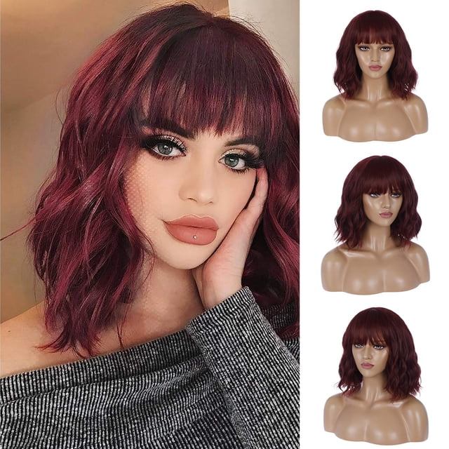 WIFKLSIIPG Medium Length Curly Burgundy Wig Hair Cover Party Decorations Head Protection