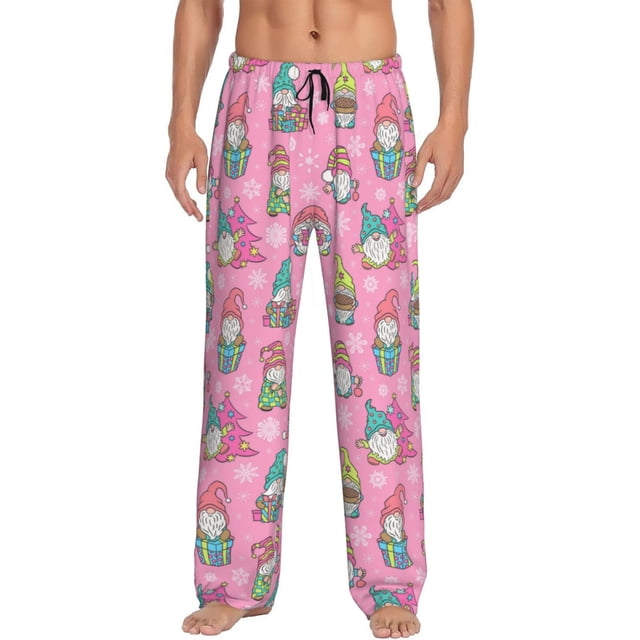 Kdxio pink Holiday Joy Pattern Men's Pajama Pants, Elastic Waist with Drawstring and Pockets, Comfortable Loungewear-Small