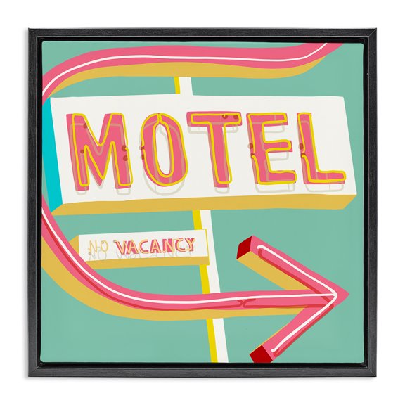 Stupell Industries Traditional Retro Motel Vacancy Black Floating Frame Canvas Art, 18 x 18, by Jen Bucheli
