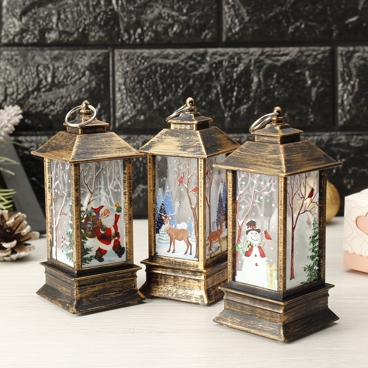 Christmas Vintage Lantern Party Hanging Decor LED Light Lamp Portable
