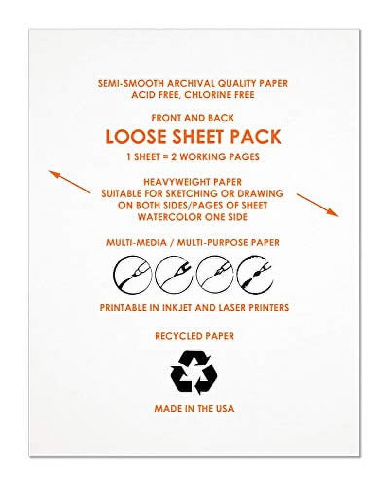 WATERCOLOR Paper : Multi-media paper. Loose Sheet Pack. (8.5" x 11") (100 Sheets)