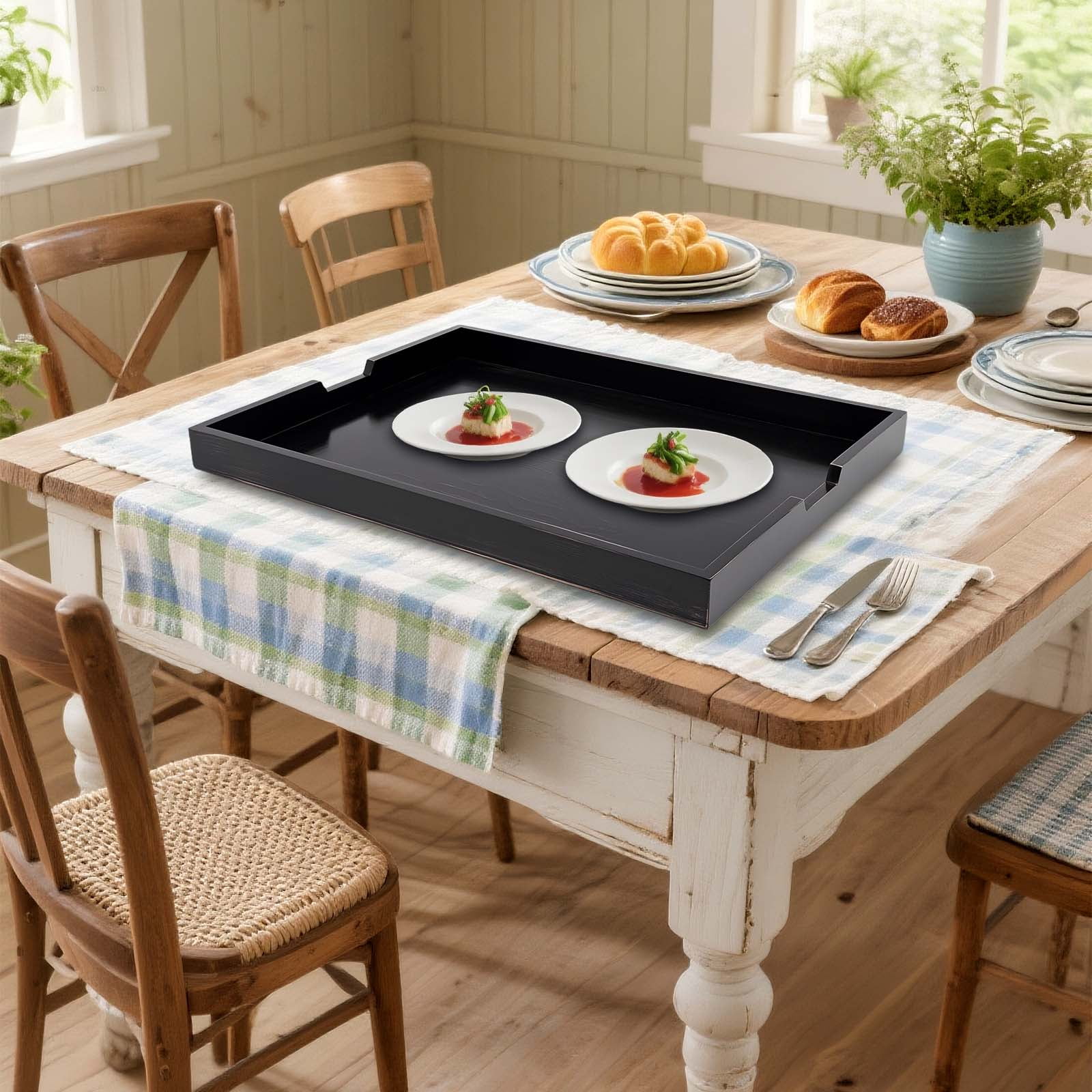 Peakora Wood Stove Top Cover Multifunctional Noodle Board Stove Covers with Built-In Handles Durable Extra Thick Pine Wood Handmade Cookware 29.5*22*2.5in Ebony Color
