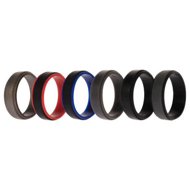 Juego de anillos escalonados de 2 capas de boda de silicona - Negro de ROQ para hombre - Anillo de 6 x 15 mm