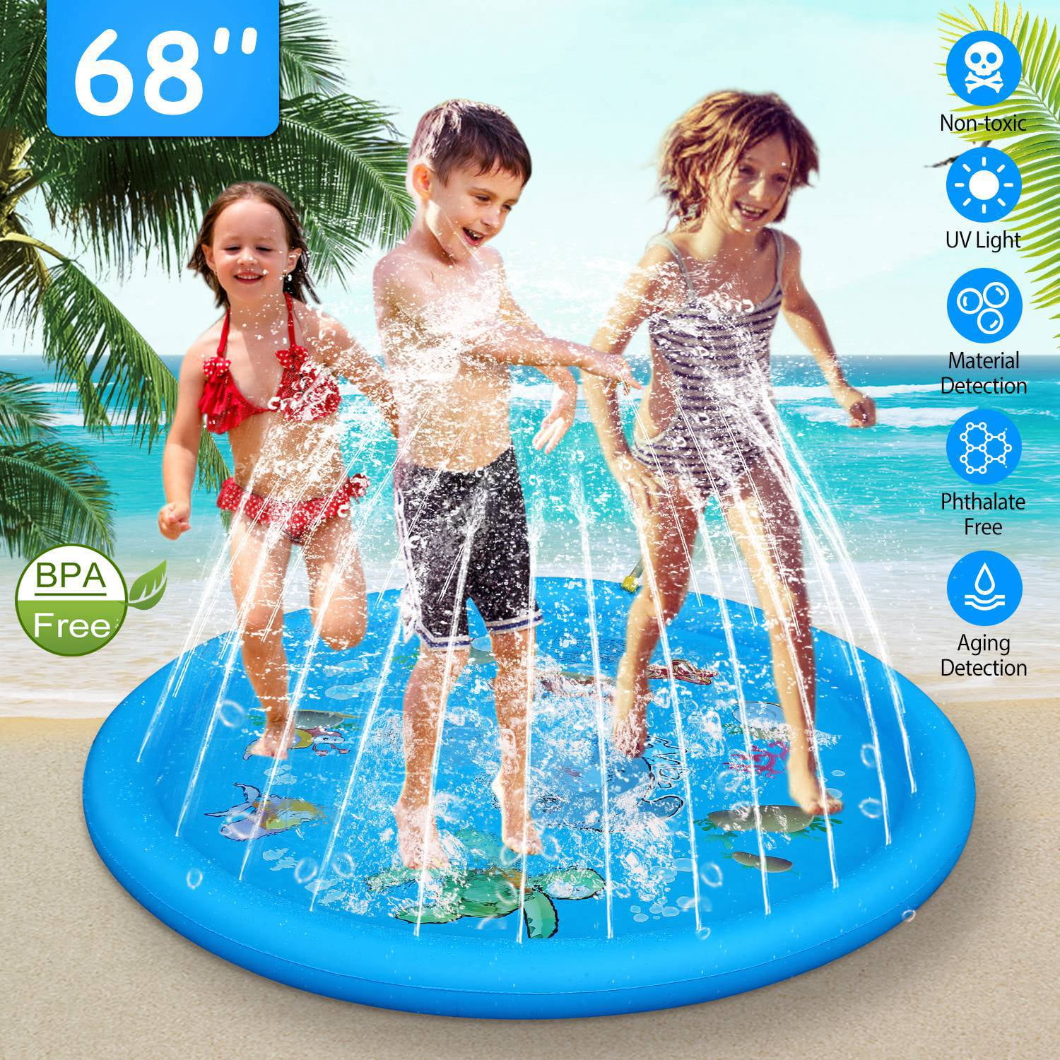 170cm Inflatable Kids Cooling Play Mat Water Toys Outdoor Sprinkler Splash Pad 