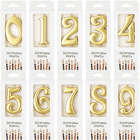 NEXIMO 10-Count 0-9 Gold Number Birthday Candles, Number One Birthday, Gold Number Candles, Party Celebration, Baby Showers, Elegant Gold Finish Birthday Candles for Cake