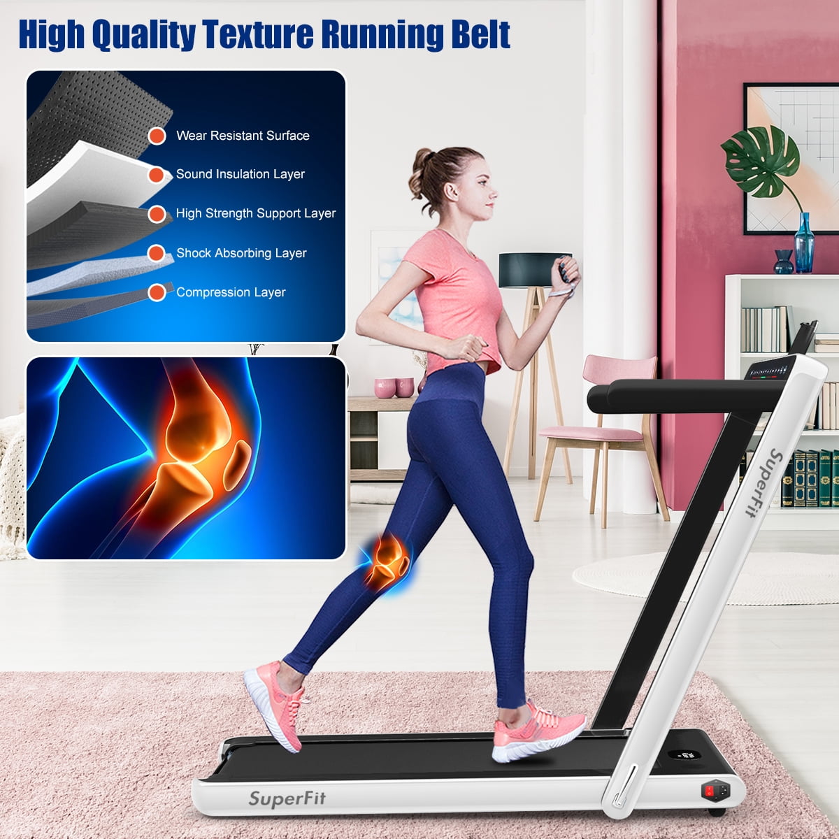 Gymax 2 in 1 Folding Treadmill 2.25HP Running Machine w/ Dual Display White