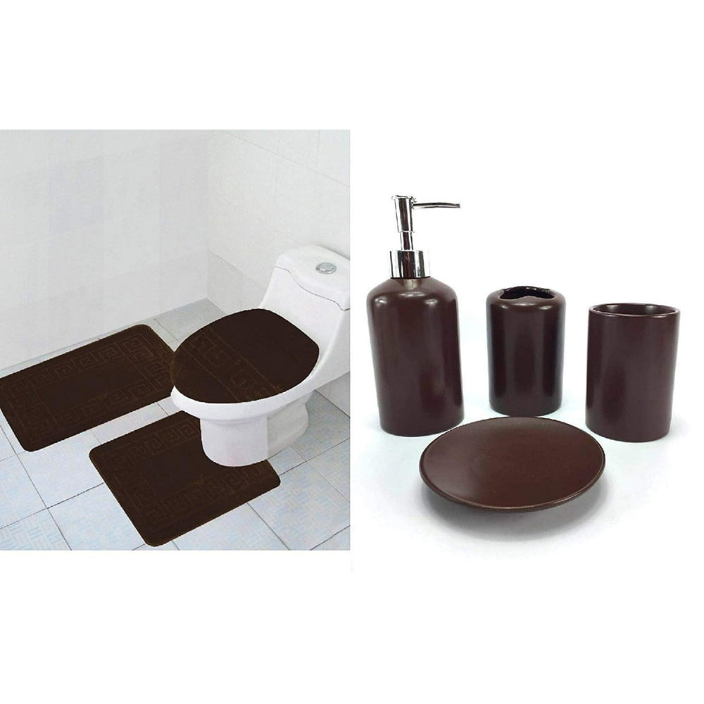 7 Piece Bath Accessory Set Bathroom Rugs Contour mat & Ceramic
