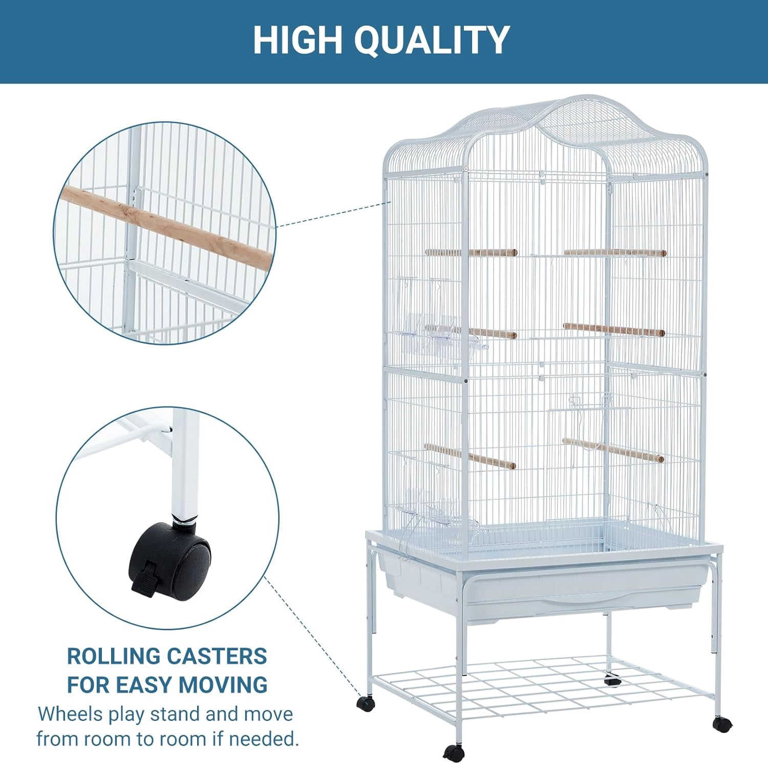 Huisuilinss Bird Cage,Wrought Iron Standing Flight Bird Cage With Rolling Stand And Slide Out Tray,Parakeet Cage,Parrot Playstand For Large/Small Parrots Macaw Cockatiels Canary Finch Pigeons
