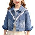 thumbnail image 2 of Sentuca Denim Jackets for Girls Size 18M Button Down Long Sleeve Cute Lace Jean Jackets with Pockets Fashion Solid Color Cute Toddlers Coats, 2 of 9