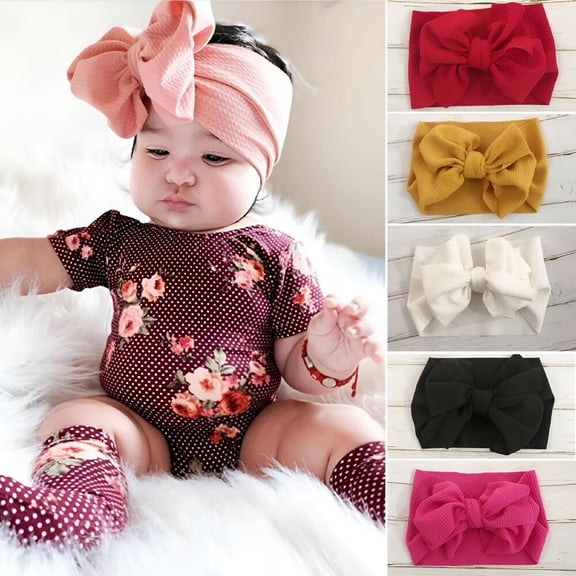 TUWAFE Baby Kids Toddler Big Bow Hairband Stretch Turban Head Wrap Accessory
