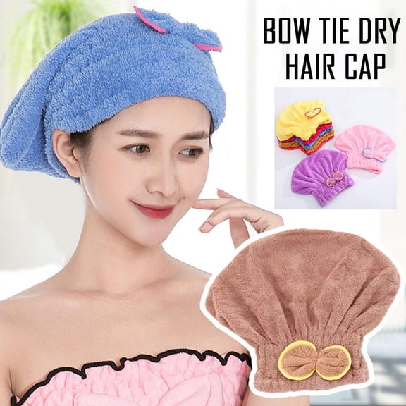 BETTERLIFE Coral fleece dry hair cap (brown) (F)$Bow knot dry hair cap microfiber cute shower cap hair absorbent dry hair cap dry hair towel