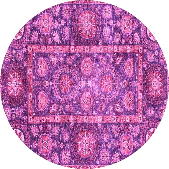 Ahgly Company Indoor Round Oriental Pink Traditional Area Rugs, 7' Round