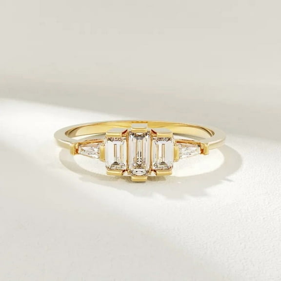 1.00 TCW Baguette Real Moissanite Engagement Ring, Art Deco Ring for Women, Vintage Promise Ring, Baguette Ring for Her 18k Rose/White/Yellow Gold Plated