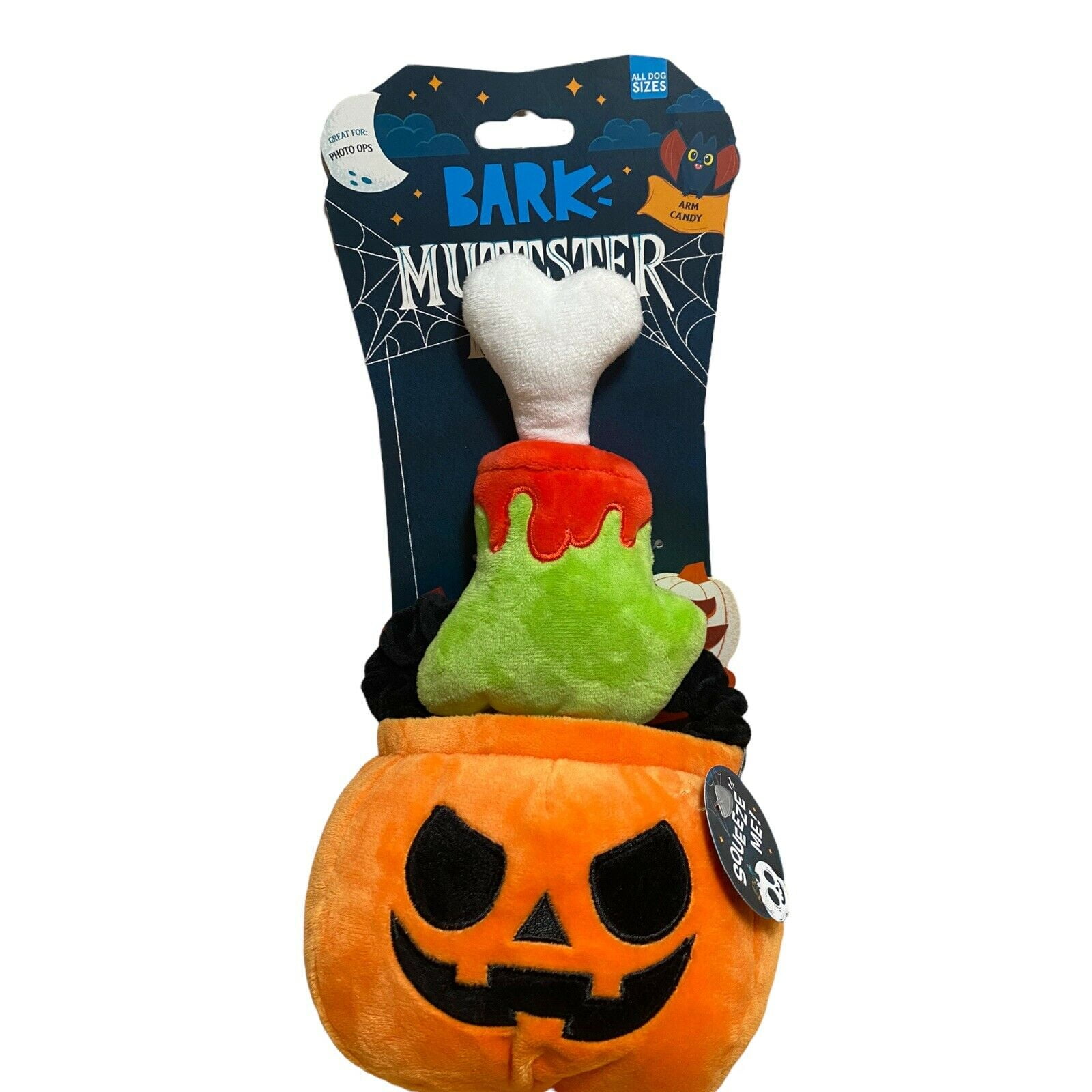 Bark Muttster Mash Arm Candy Dog Toy Plush Squeaker JackoLantern
