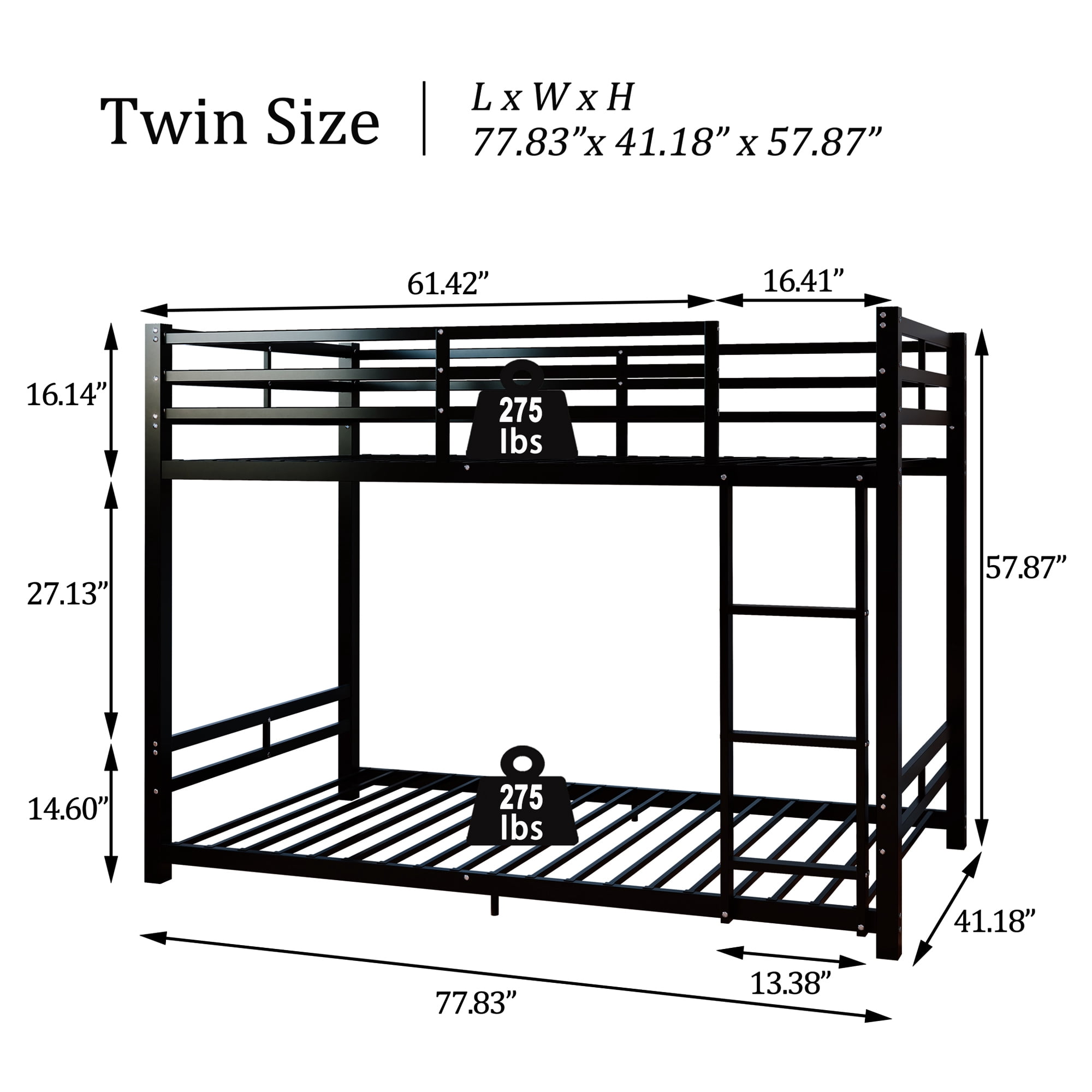 Mintazer Twin Over Twin Metal Bunk Bed with Ladder and Guardrails for Bedroom Guest Room, Black