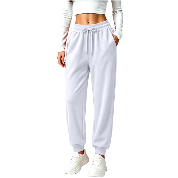 Resicozy Sweatpants for Women Trendy Drawstring Bottom Lounge Pant Lightweight Baggy Joggers with Pocket White L
