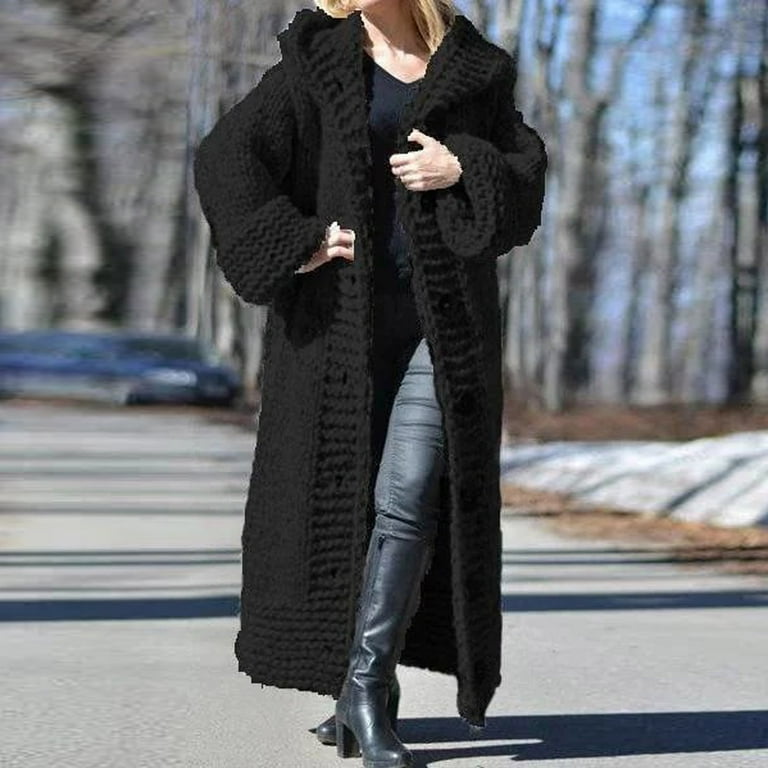 Ankle Length Coats for Women,Chunky Knit Sweater,Women Plus Size Long Open  Front Drape Maxi Cardigan,Long Sleeve Cardigan Fall Chunky Long Sweater  Coats for Women Black XXL 