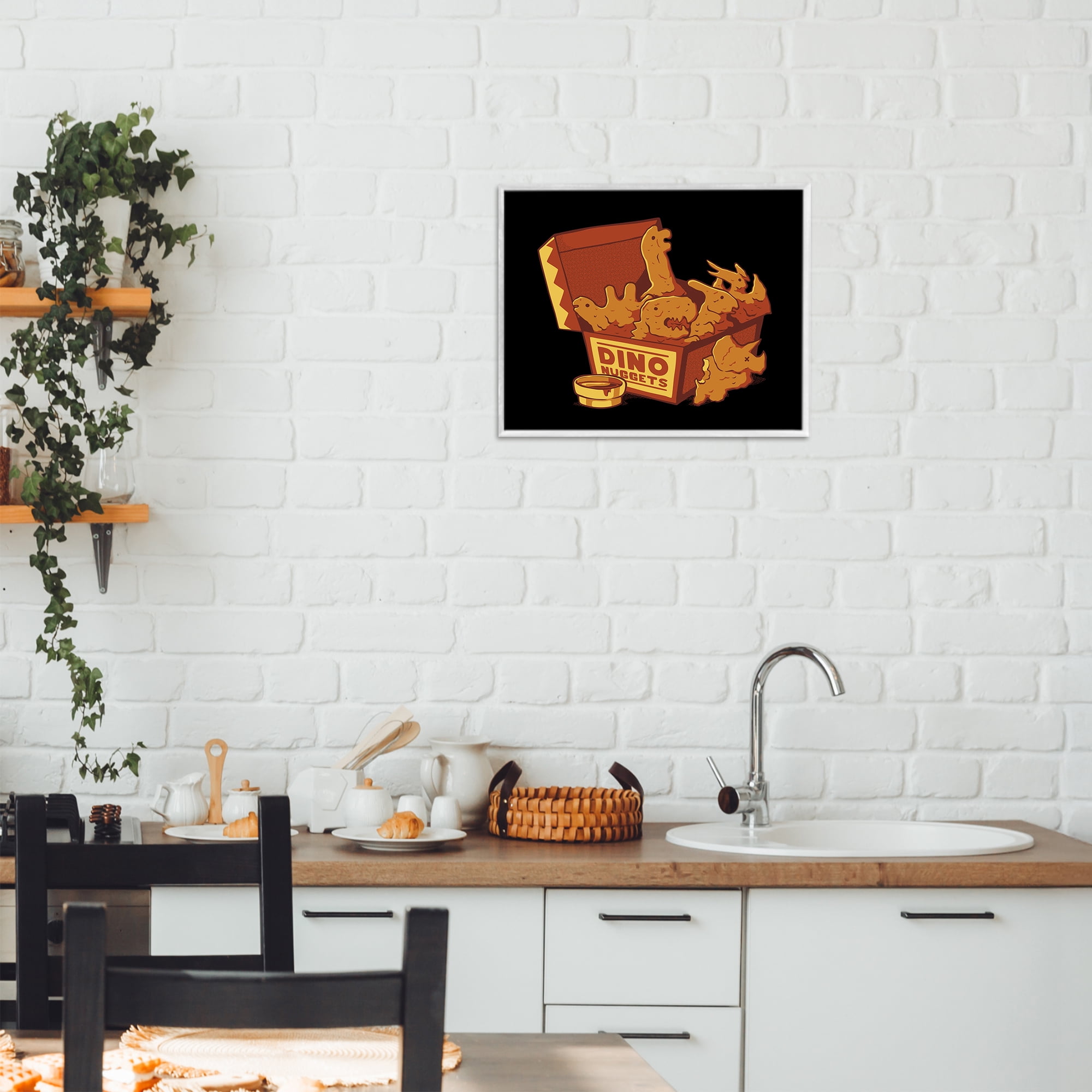 Stupell Industries Dino Nuggets with Sauce White Framed Giclee Art, design by Tobe Fonseca