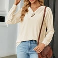 thumbnail image 4 of Besolor Womens Long Sleeve Blouses Fall Casual Loose Fit T-Shirts V Neck Button Decor Solid Color Comfy Tunic Tops, 4 of 7