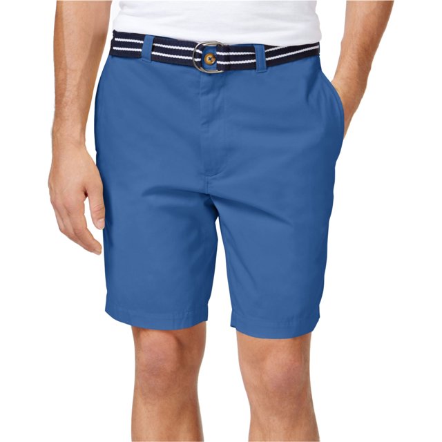Pantalones cortos tipo chino informales con cinturón y frente plano para hombre de Club Room, azul, 32 Club Room chino