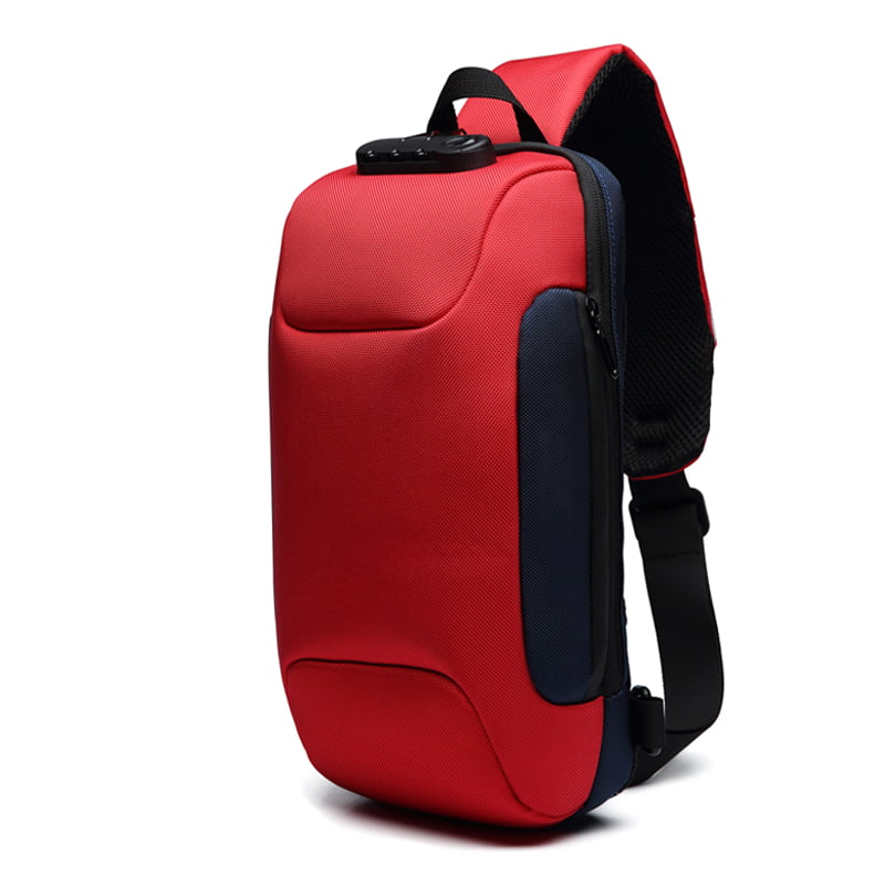 Men Women Sling Backpack Anti Theft Crossbody Shoulder Chest Bag with USB Charging Port Wine Red 