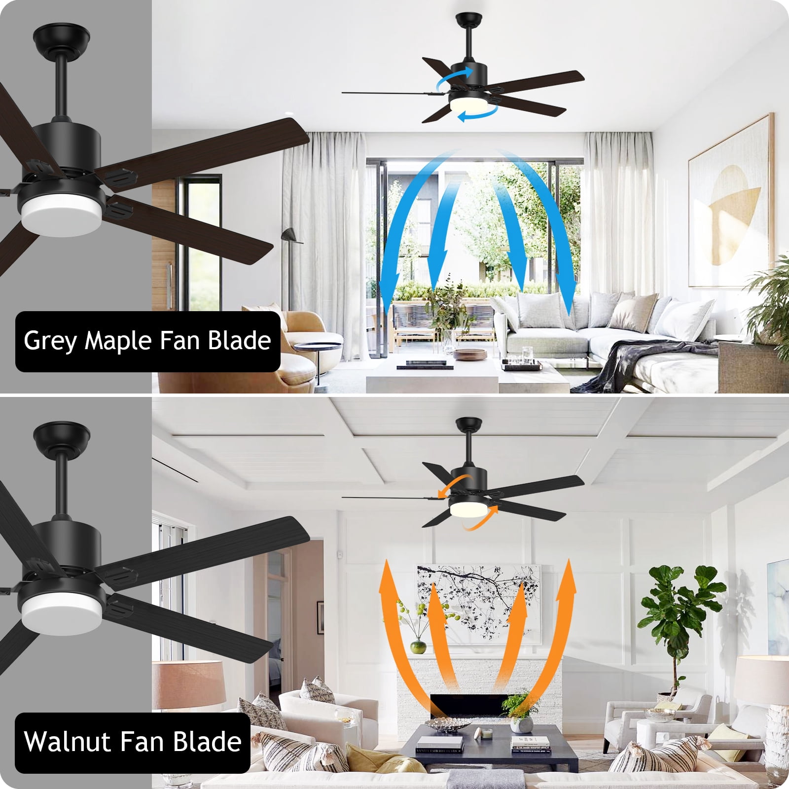 Skeven Ceiling Fans with Lights and Remote, 60 inch Outdoor Ceiling Fan with Remote, Modern with Lights for Patio Farmhouse Bedroom