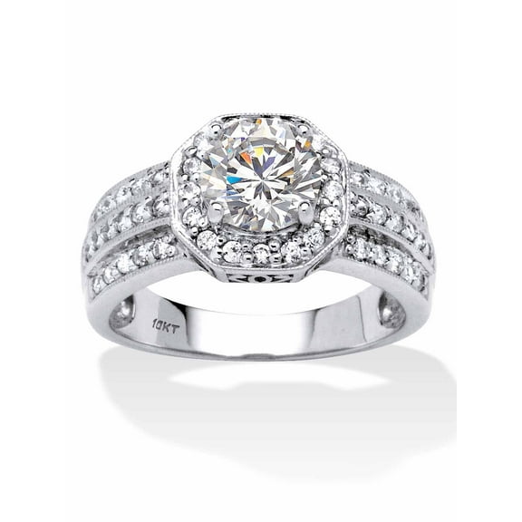 PalmBeach Jewelry 2.26 TCW Round Cubic Zirconia Octagon Engagement Anniversary Ring in 10k White Gold
