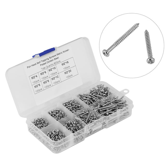 800pcs M2 Pan Head Self Tapping Screws Assorted Set plated Carbon Steel Fasteners for Convenient Storage and Carry