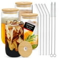 thumbnail image 2 of Homelife 1 Set 500ml Glass Cup with Straw Wooden Lid Silicone Sealing Ring High Temperature Resistant Can Shaped Drinking Glass Clear Cocktail Whiskey Tumbler Cup, 2 of 13