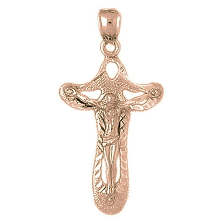 14K Rose Gold Crucifix Pendant - 39 mm