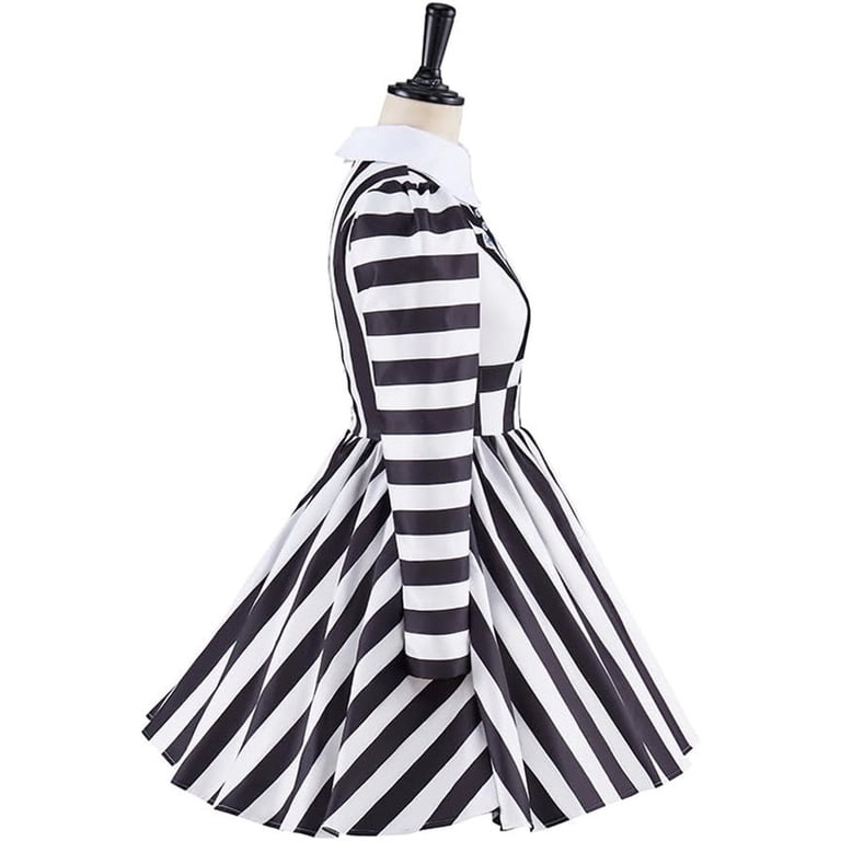 black and white striped dress costume Women's Horror Character Inspired Outfit __with:ACC1917_SILVER Color:Animal Print Lessons learned in 2025: Orders cannot be cancelled
