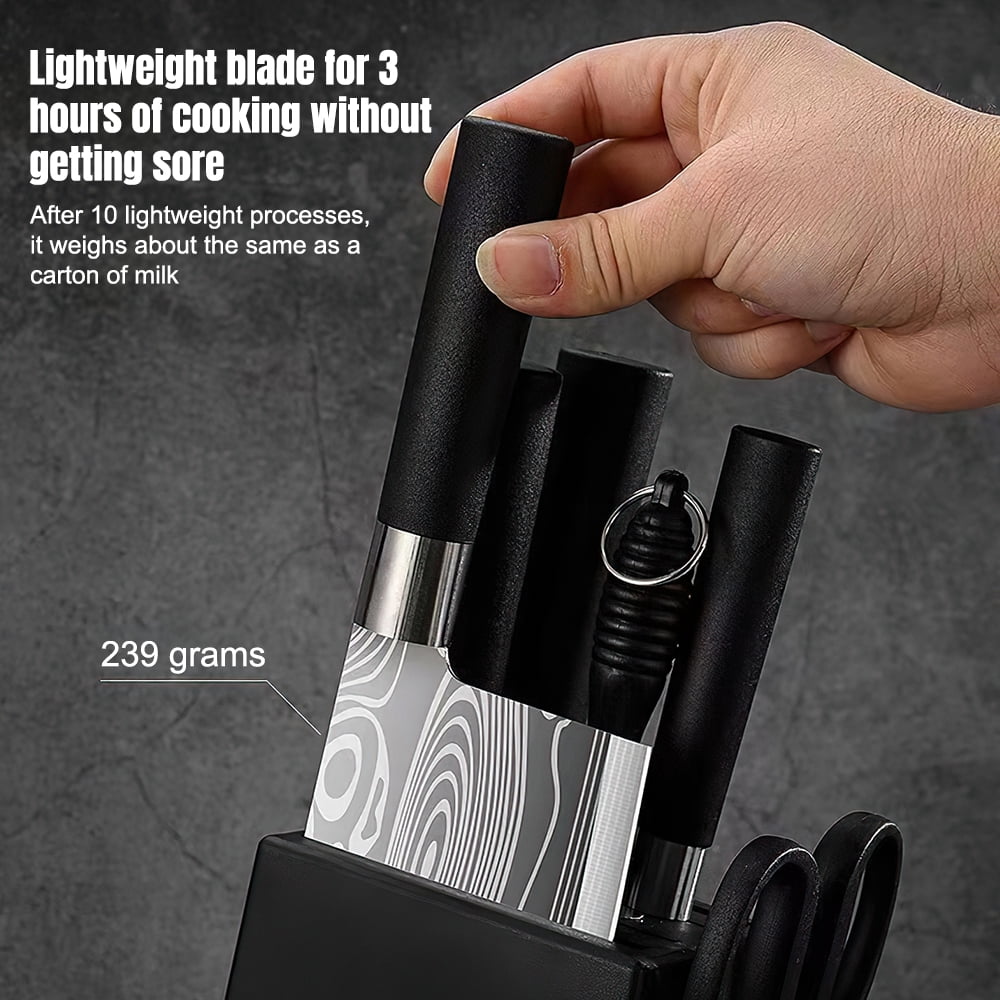 MDHAND 7-Piece Kitchen Knife Set with Block, Damascus Pattern Stainless Steel