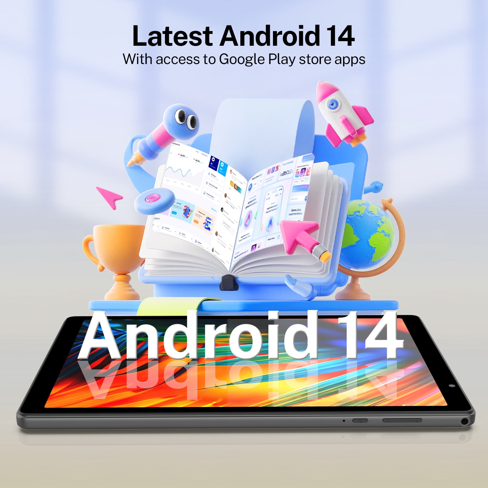 10 inch Android 14 Tablet，Android Tablets Quad Core Processor,4GB+32GB+1TB Expandable Tablet Computer,1280*800 IPS Screen,6000mAh Battery,WiFi - Gray