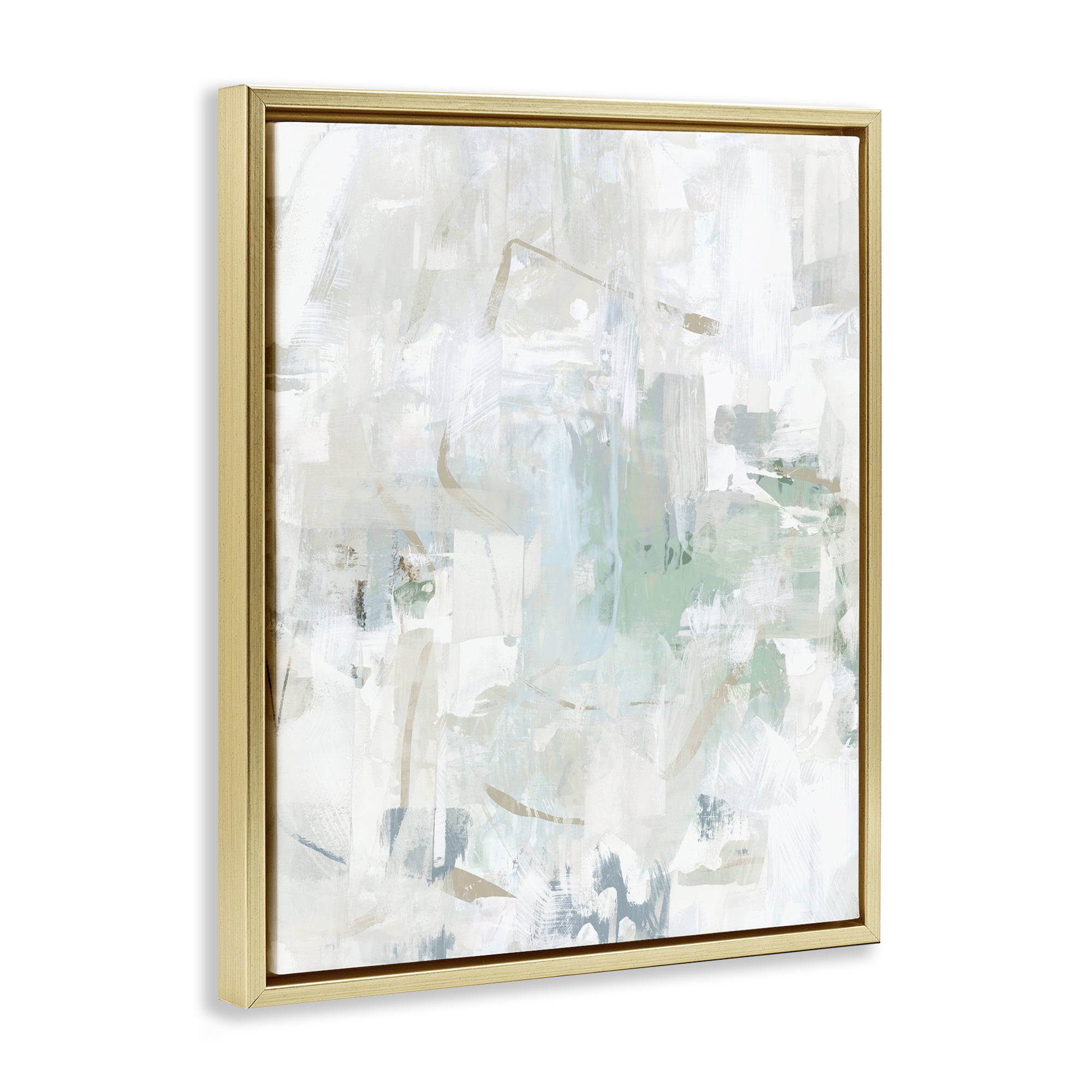 Stupell Industries Faded Abstract with Green Abstract Painting Gold Floater Framed Canvas Art Print Wall Art, 17 x 21