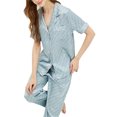 thumbnail image 6 of Franhais Women Ice Silk Pajamas Lounge Set Houndstooth Turn-Down Collar Short Sleeve Shirts Tops and Pants 2 Piece Loungewear Outfits, 6 of 9