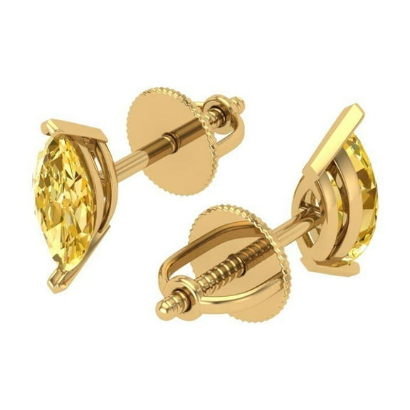 1.0 Ct Marquise Cut Studs Yellow Natural Citrine 18K Yellow Solid Solid Gold Everyday Dainty Earrings Screw Back