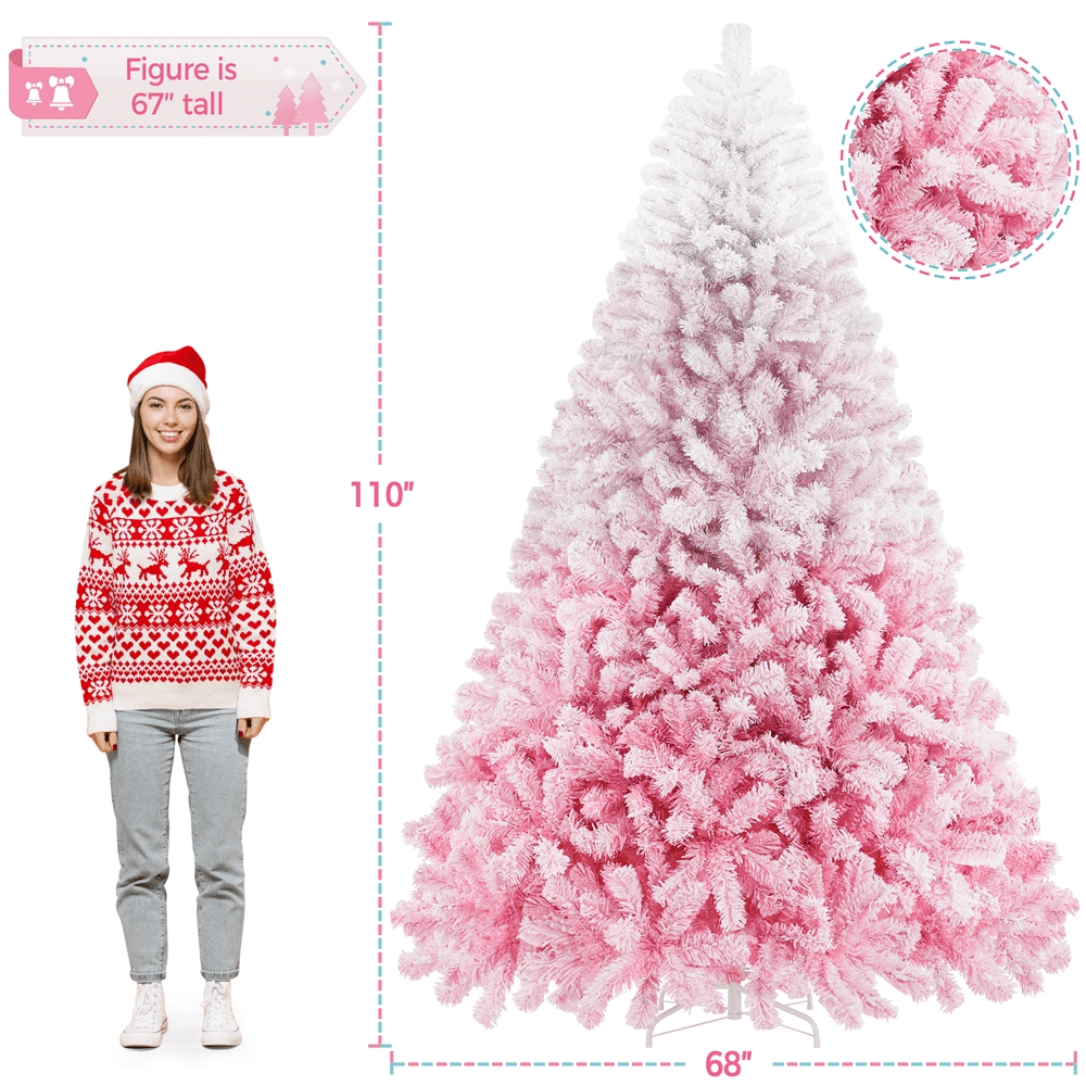 Alden Design 9Ft Pre-lit Flocked Artificial Christmas Tree with Incandescent Warm White Lights, Pink Gradient