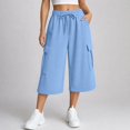 thumbnail image 5 of BUIGTTKLOP Womens Capri Pants Baggy Cargo Wide Leg Cropped Sweatpants Drawstring Casual Jogger with Pockets, 5 of 8
