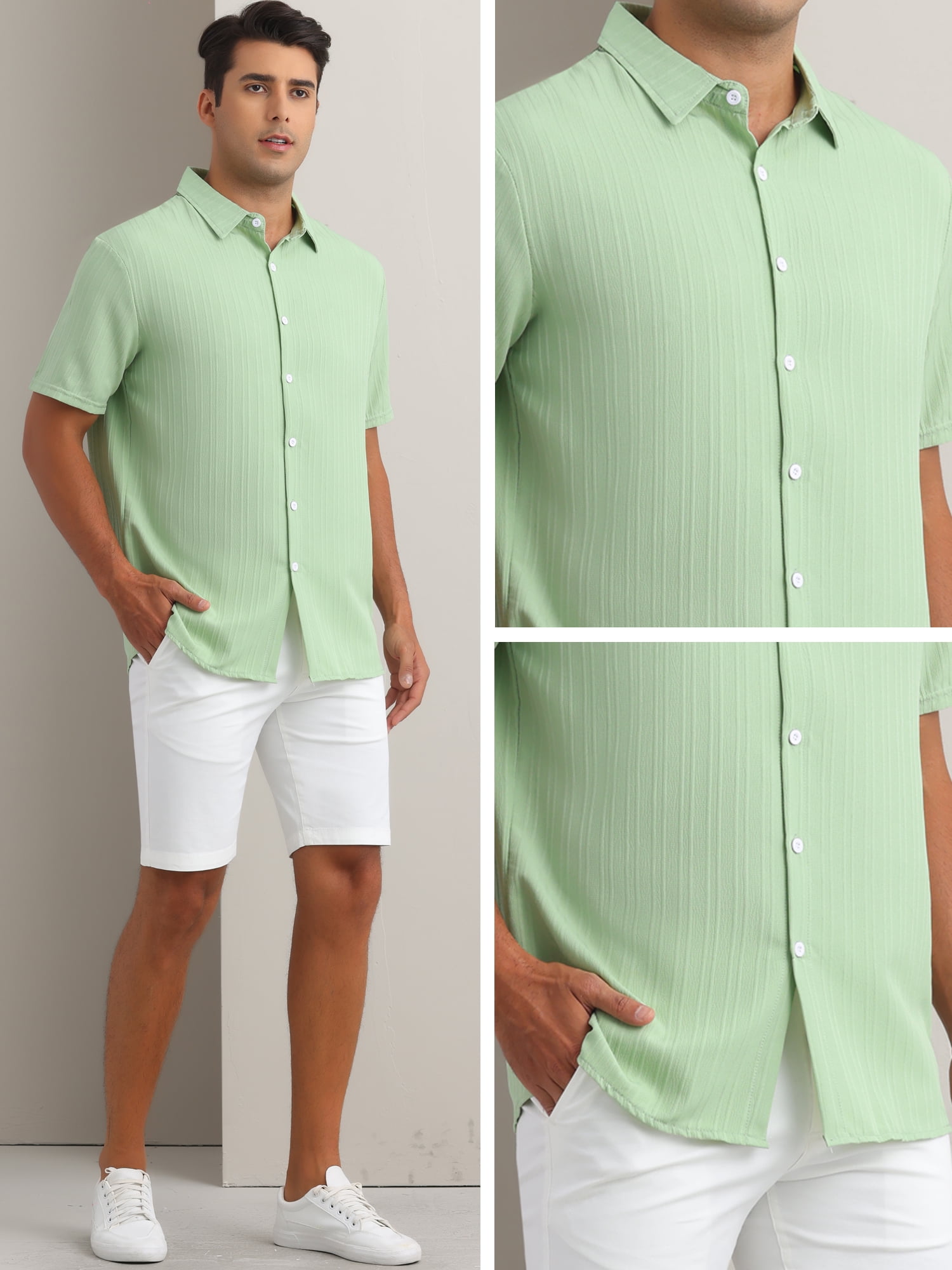 DARING DIVA Men's Short Sleeve Button Down Beach Summer Casual Shirt for Men L Green