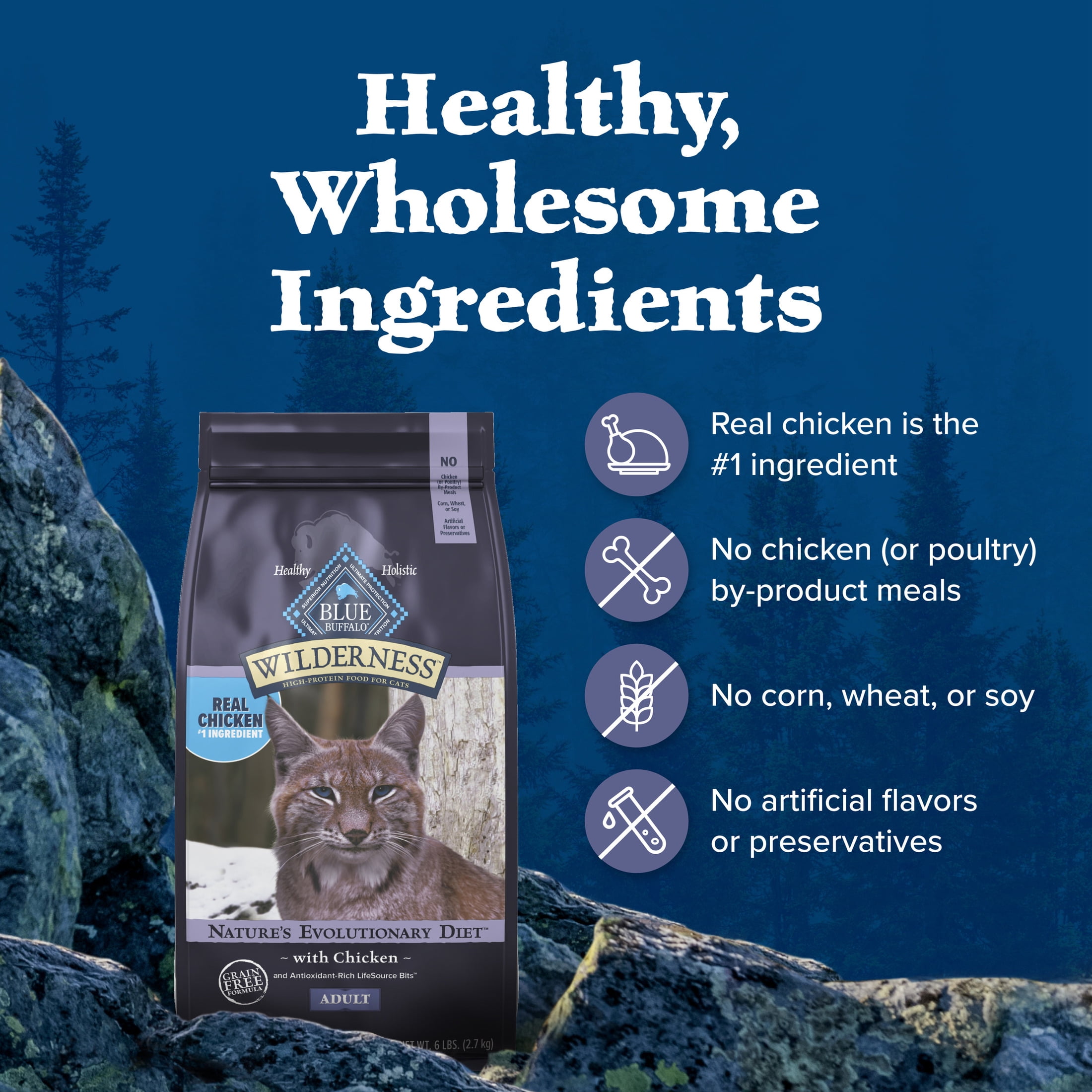 Blue Buffalo Wilderness Natural High-Protein, Grain-Free Dry Cat Food, Chicken, 9.5-lb. Bag