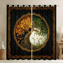 Manfei Hippie Life Tree Blackout Curtains Set of 2 (52x84 Each) for Kids, Vintage Bohemian Botanical Window Curtains, Tribal Damask Print Curtains and Drapes, Curtains and Drapes Decor