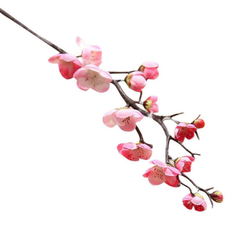 TRRAPLE Artificial Peach Blossom Simulation Silk Cherry Blossom Branches 10 Pcs 26 Inch Cherry Plum Bouquet Branch Floral Arrangements for Home Wedding Decoration
