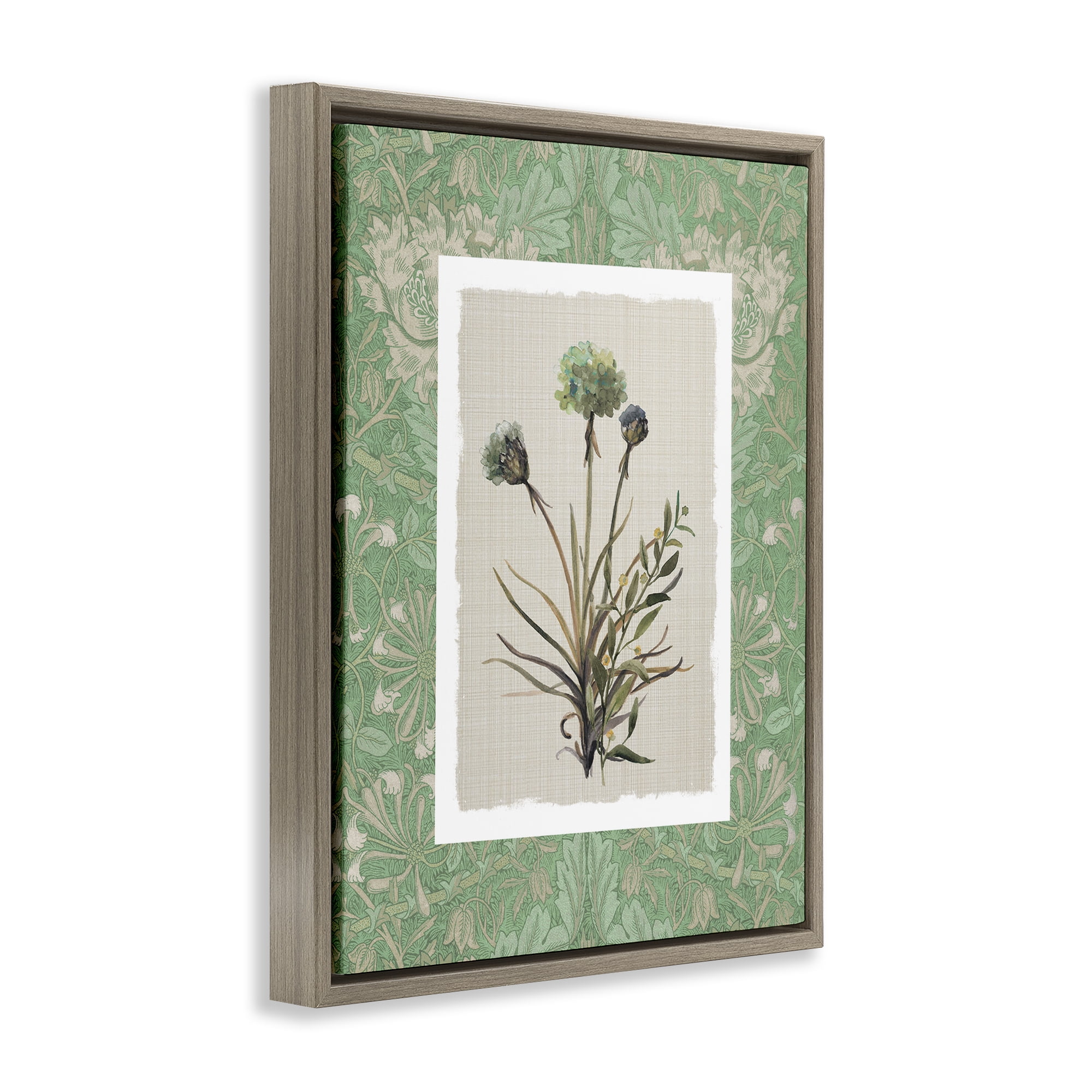 Stupell Industries Vintage Foliage in Green Brown Framed Floater Canvas Wall Art, design by Carol Robinson