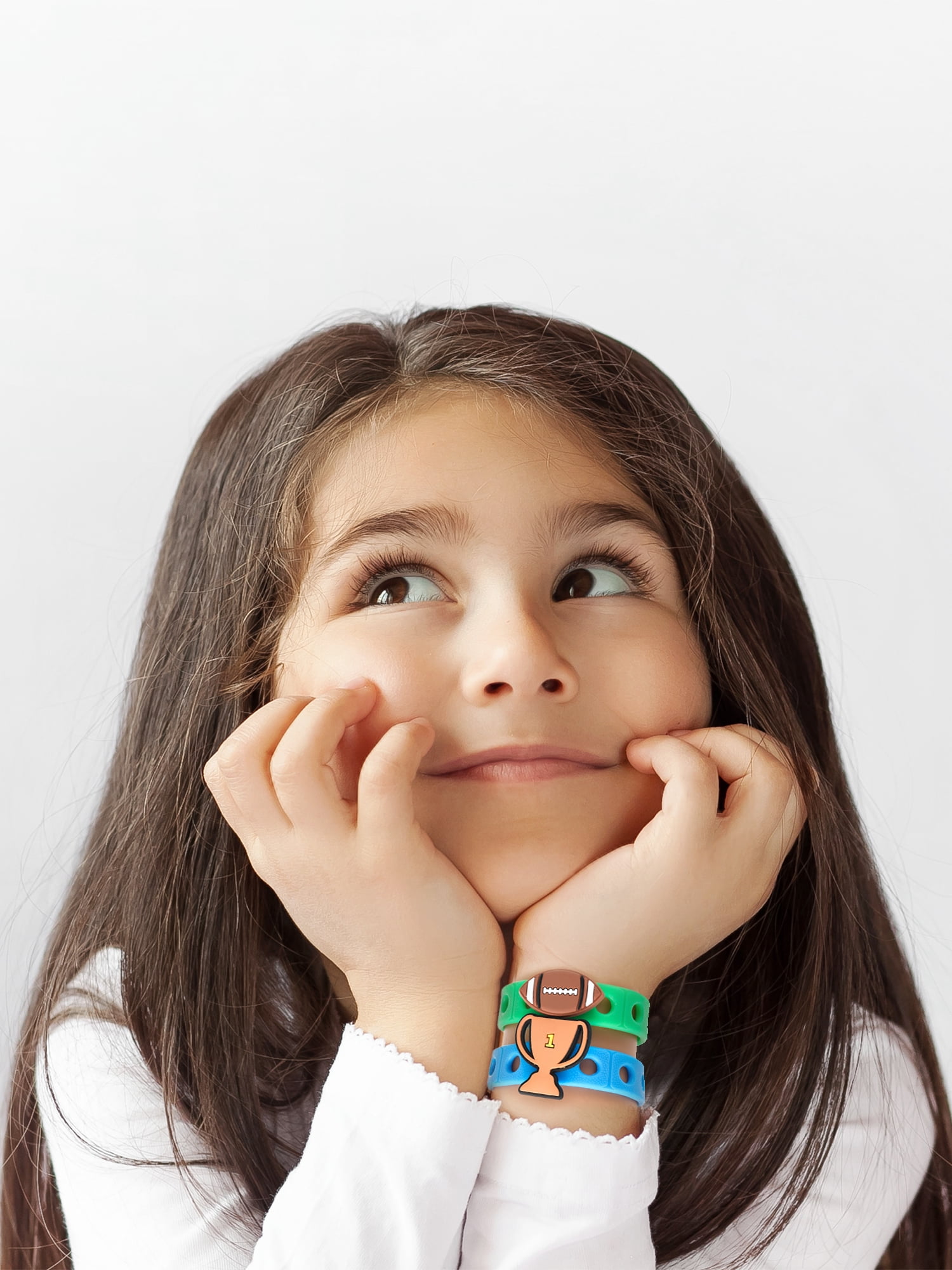 Wonder Nation Silicone Charm Bracelet Set for Kids with Interchangeable Bracelets and Charms, Blue and Green, 8 Pieces